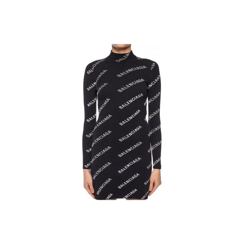 Balenciaga Logo Print Mini Dress 'Black/White'-1