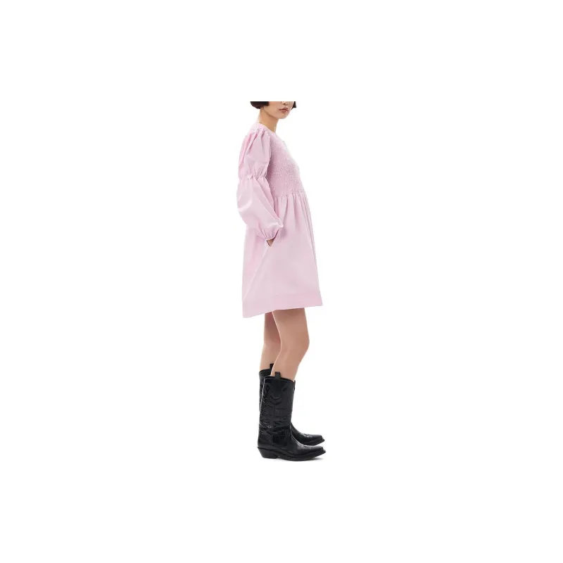 GANNI SS24 Long Sleeved Dress Women's Bleached Mauve-3