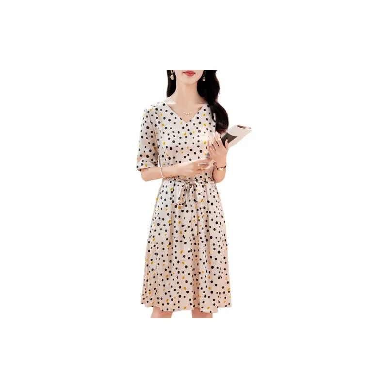 Yi Mengyuan Silk Short Sleeved Dress Women's Polka Dot-4