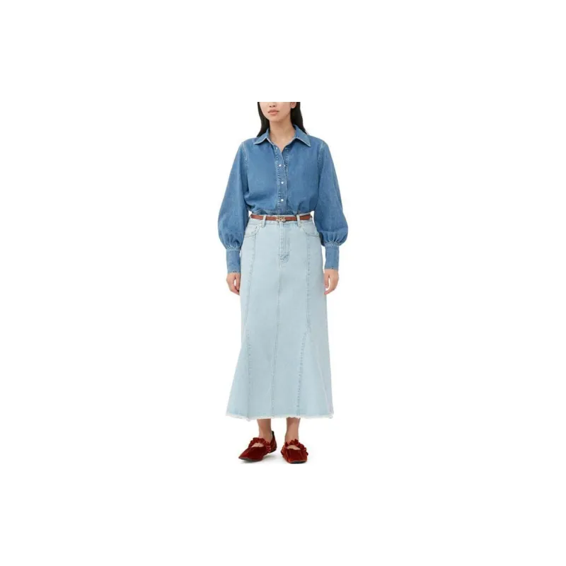 GANNI Denim Peplum Midi Skirt-1