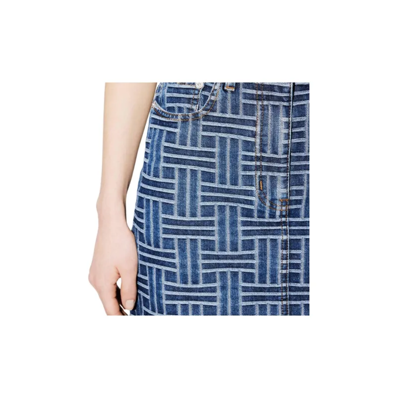 KENZO Weave Straight Hem Denim Skirt-4