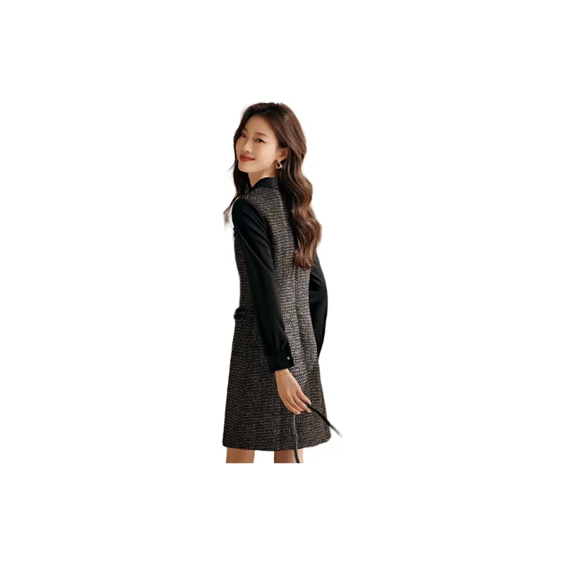 Mo Han Yi Mei Long Sleeved Dresses Women's Gray Black-2