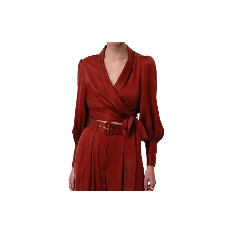 Zimmermann Wrap Front Tied Satin Blouse-5
