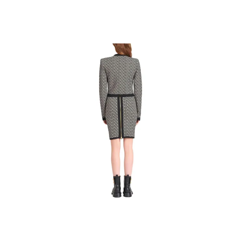 BALMAIN Monogram-pattern Cropped Jacket-1