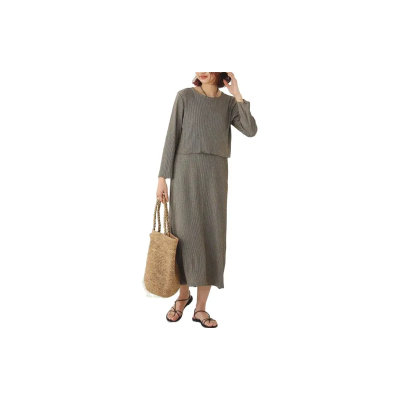 Beams Two Piece Skirt Sets Women's Clothing Sets Brown-4