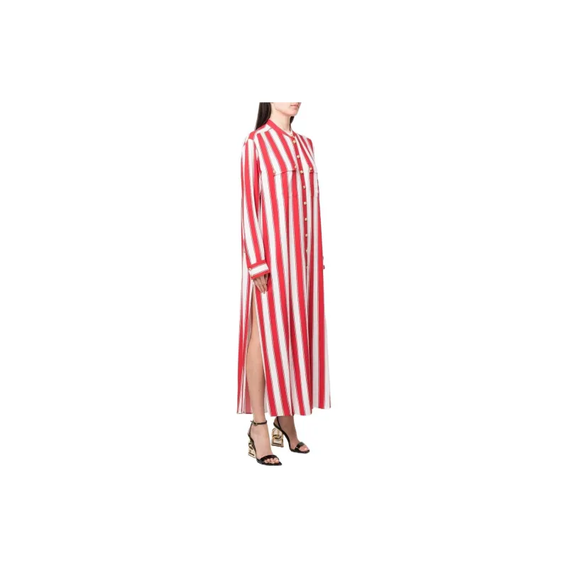 BALMAIN Band collar Striped Shirt Dress-3