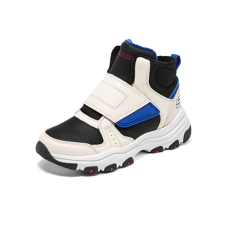 Skechers Abrasion Resistant Mid Top Kids Lifestyle Shoes Black White Blue Teenagers-3
