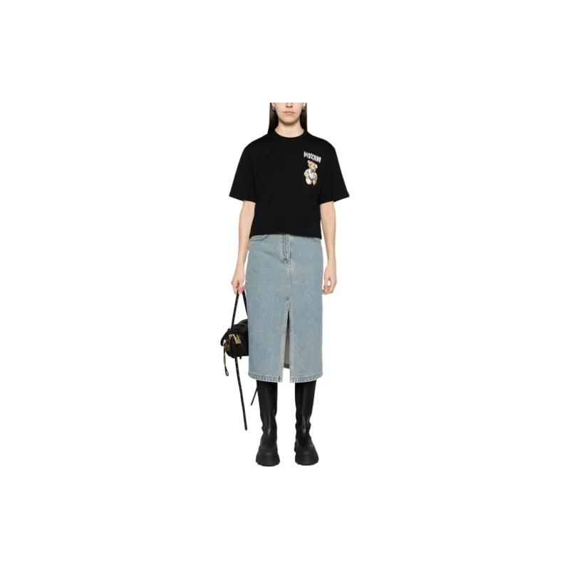 MOSCHINO SS24 Drop Shoulder Sleeve T Shirt Women's Black-1