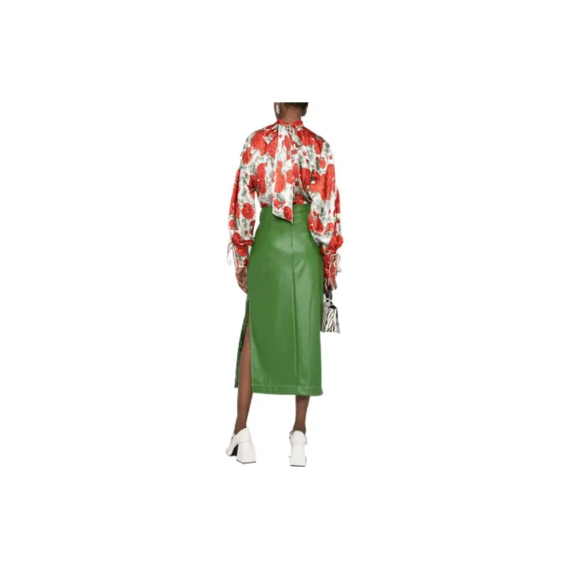 GANNI Silk Stretch Satin Oversized Blouse 'Sand'-2