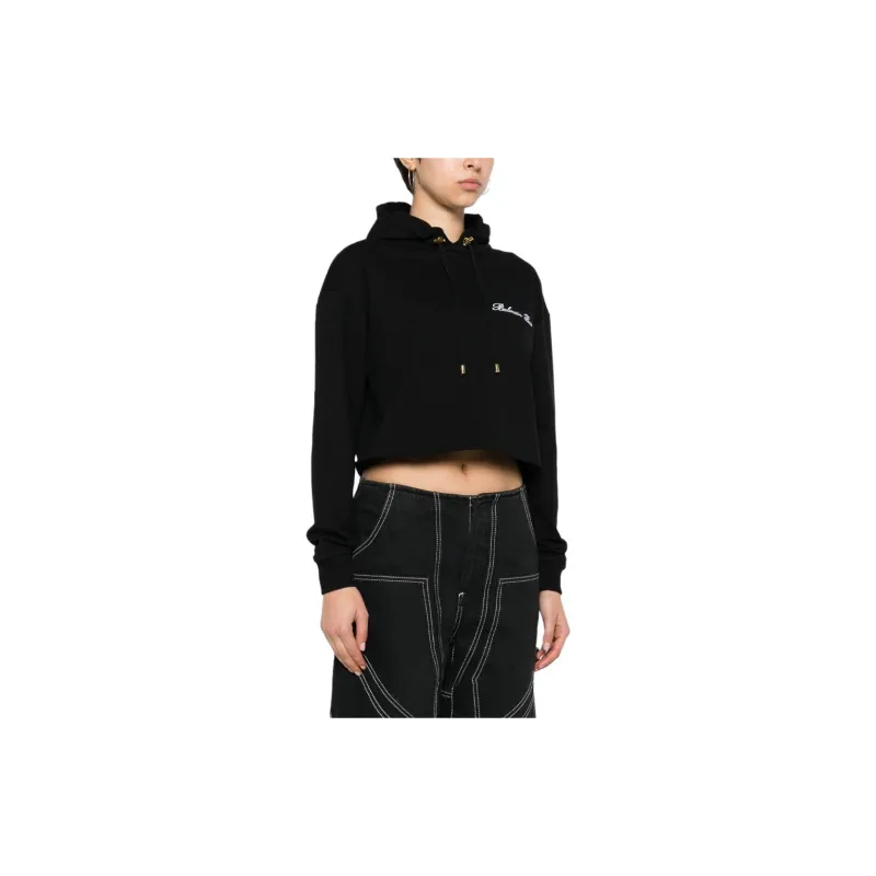 BALMAIN Cropped Drawstring Hoodie-3