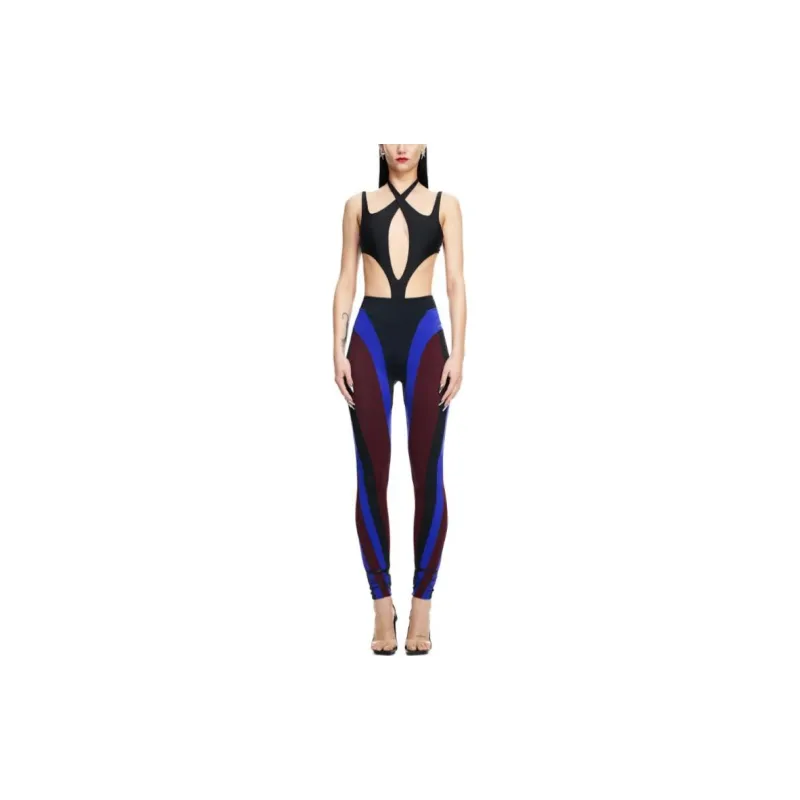 Mugler H&M Spiral Paneled Jersey Leggings Black/Color Block-1