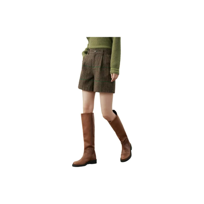 Inman Casual Shorts Women's Green Coffee Plaid-2