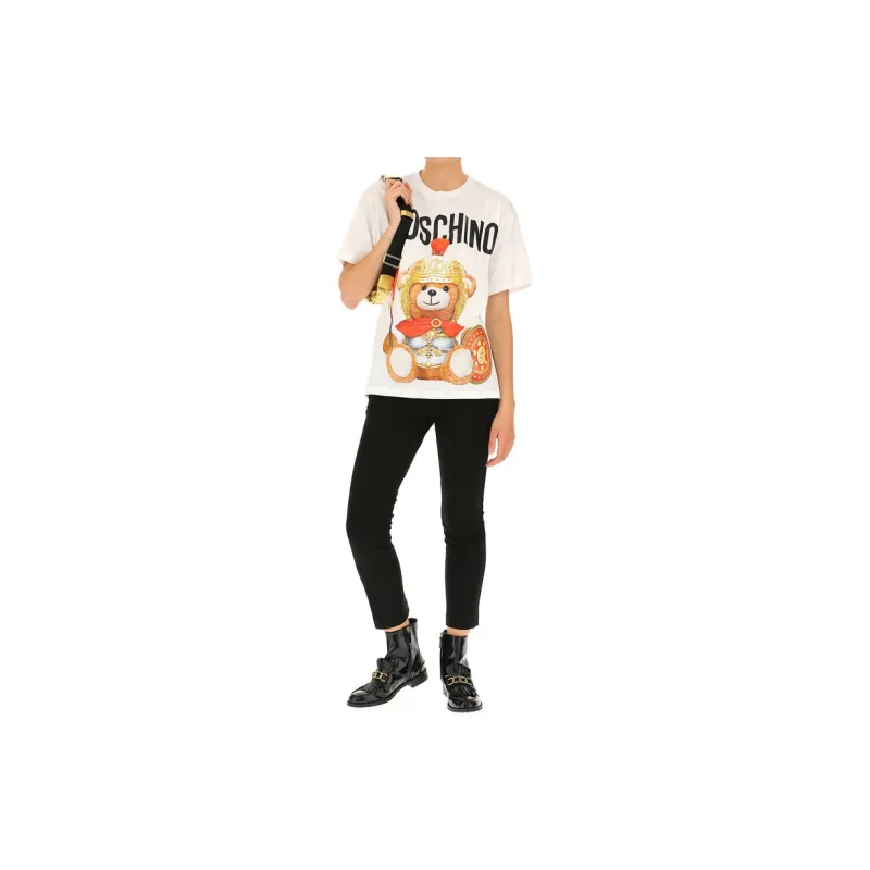 MOSCHINO SS21 Drop Shoulder Sleeve T Shirt Women's Ecru-4