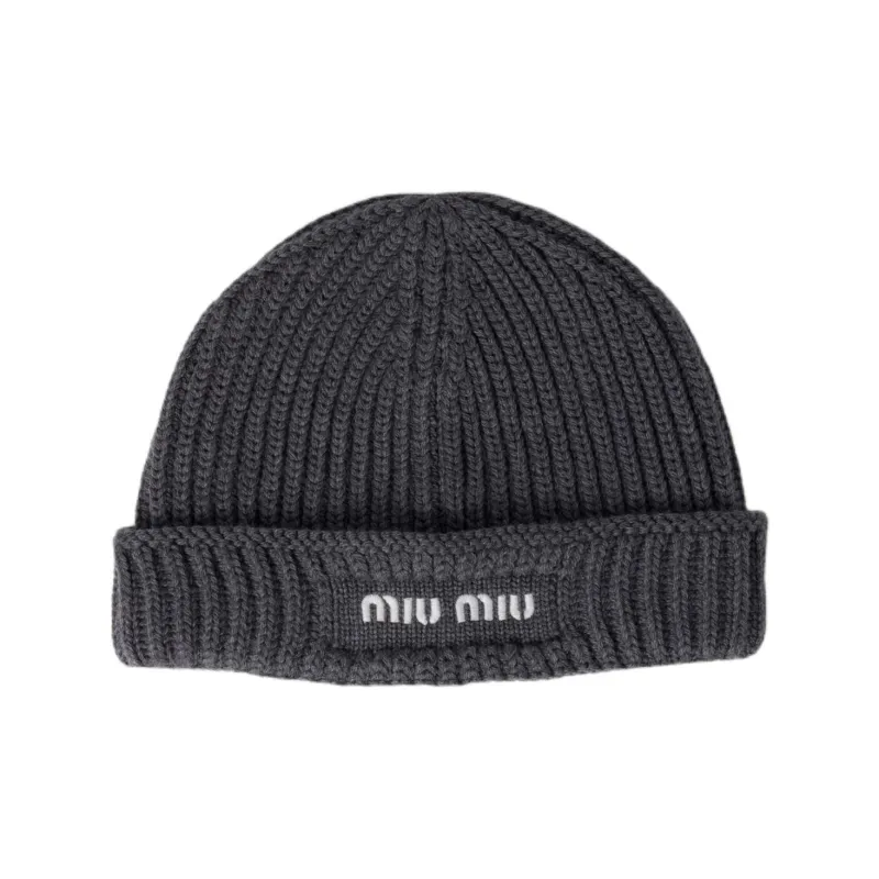 MIU MIU Fabric Beanies Unisex Dark Gray-0