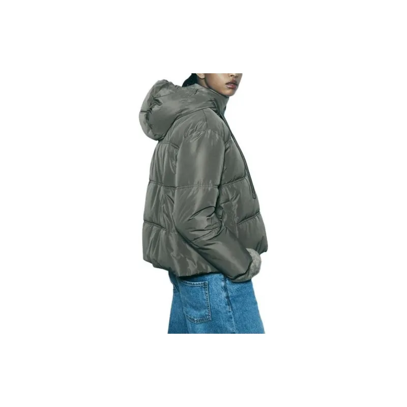 ZARA Puffer Jacket Women's Khaki-2