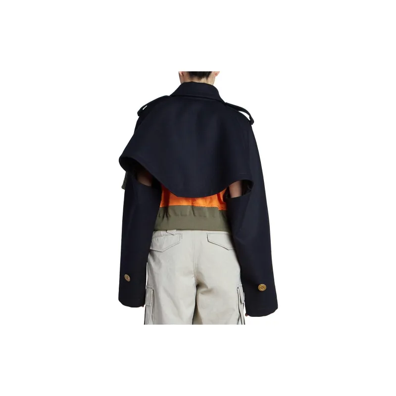 Sacai Wool Melton Mix Jacket 'Navy'-5