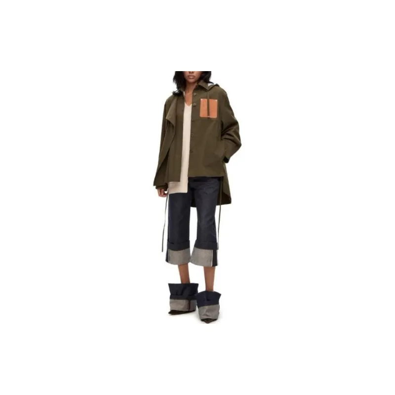LOEWE Parka Coats Women's Khaki Green-1