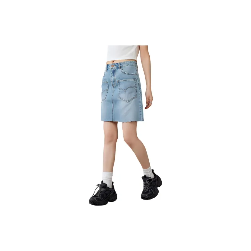 A21 Denim Short Skirts Women's Light Blue-2