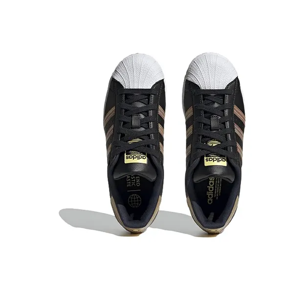 Adidas Originals Superstar Series Anti Slip Wear Resistant Low Top Skateboard Shoes Black White Rainbow Teenagers-4