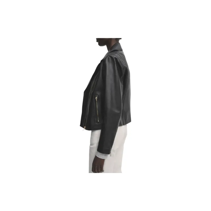 Massimo Dutti Leather Jacket Women's Black-3
