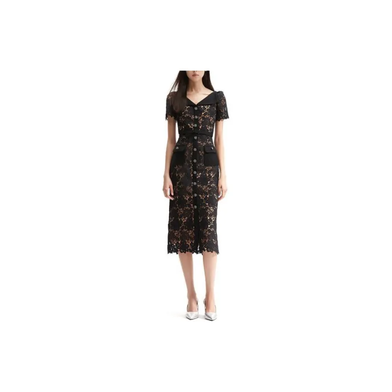 Self portrait Short Sleeved Dresses Women's Classic Black-1