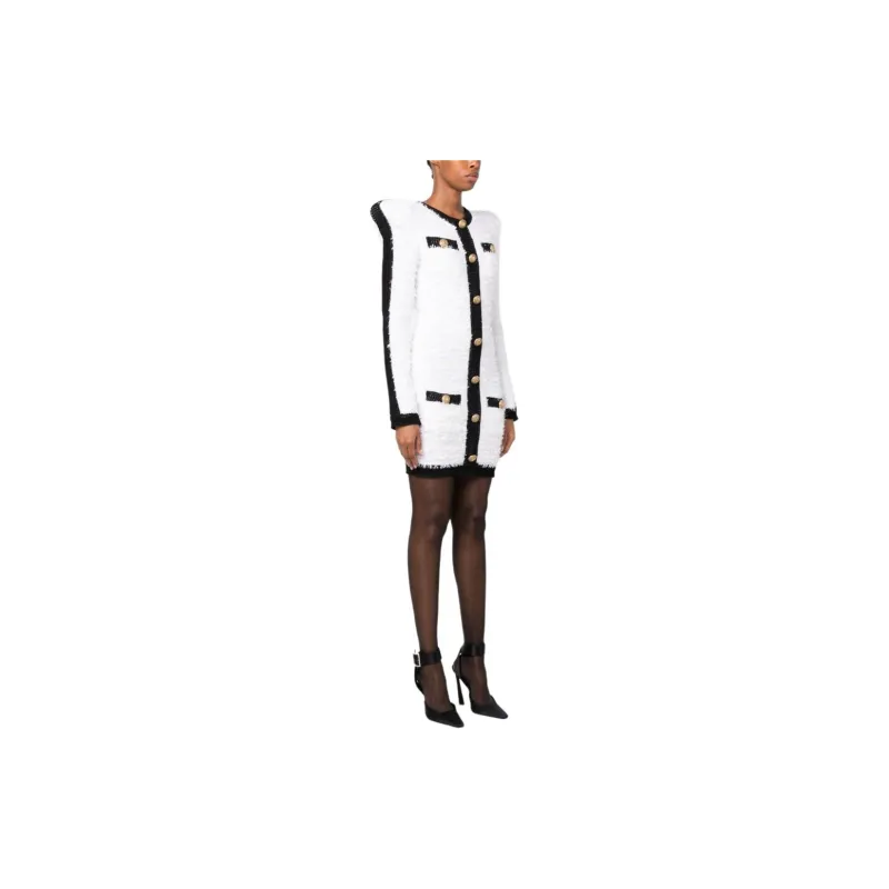 BALMAIN Logo Button Tweed Dress-5