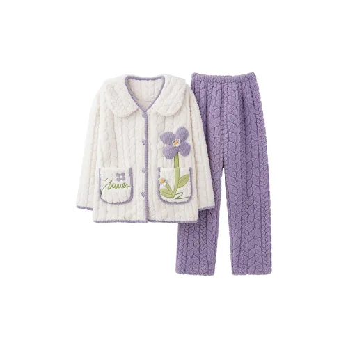 O'MESIK Pajama Set Women's White Purple