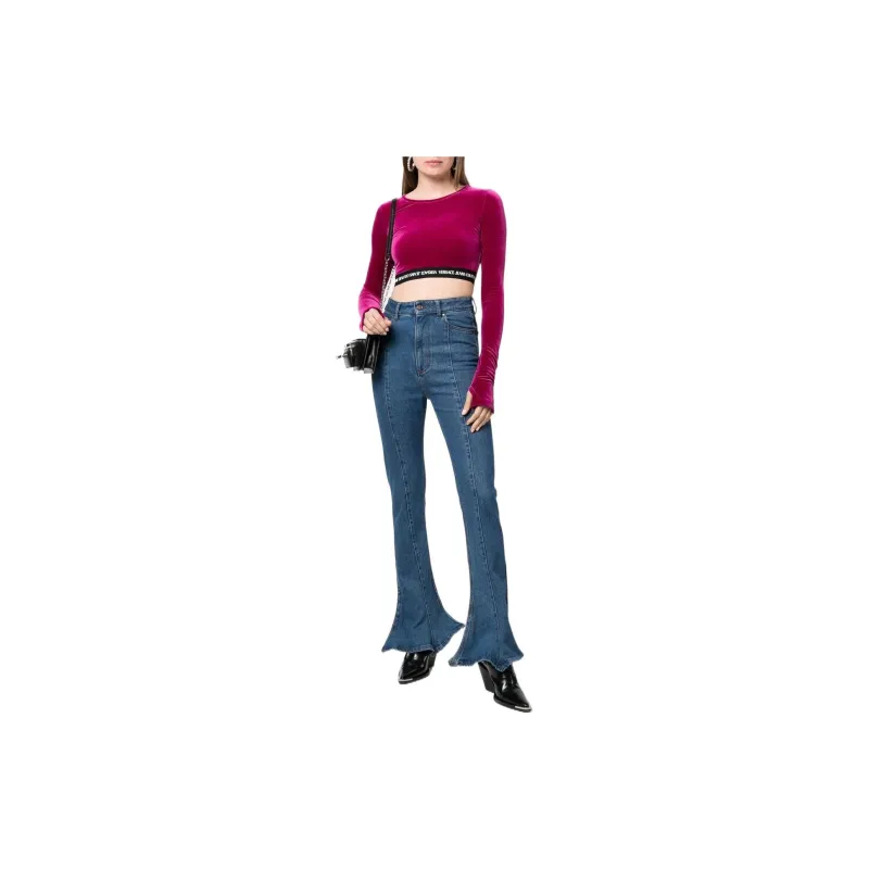 VERSACE JEANS COUTURE Logo waistband Cropped Velvet Top-1