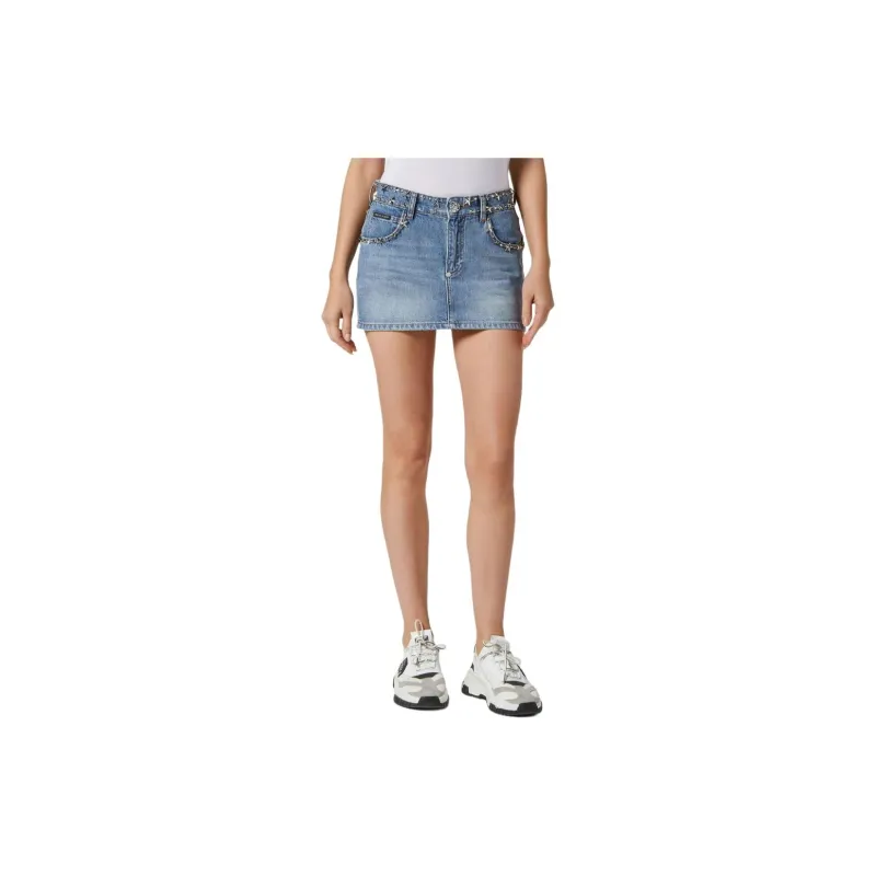 PHILIPP PLEIN Star Stud embellishment Denim Skirt-1