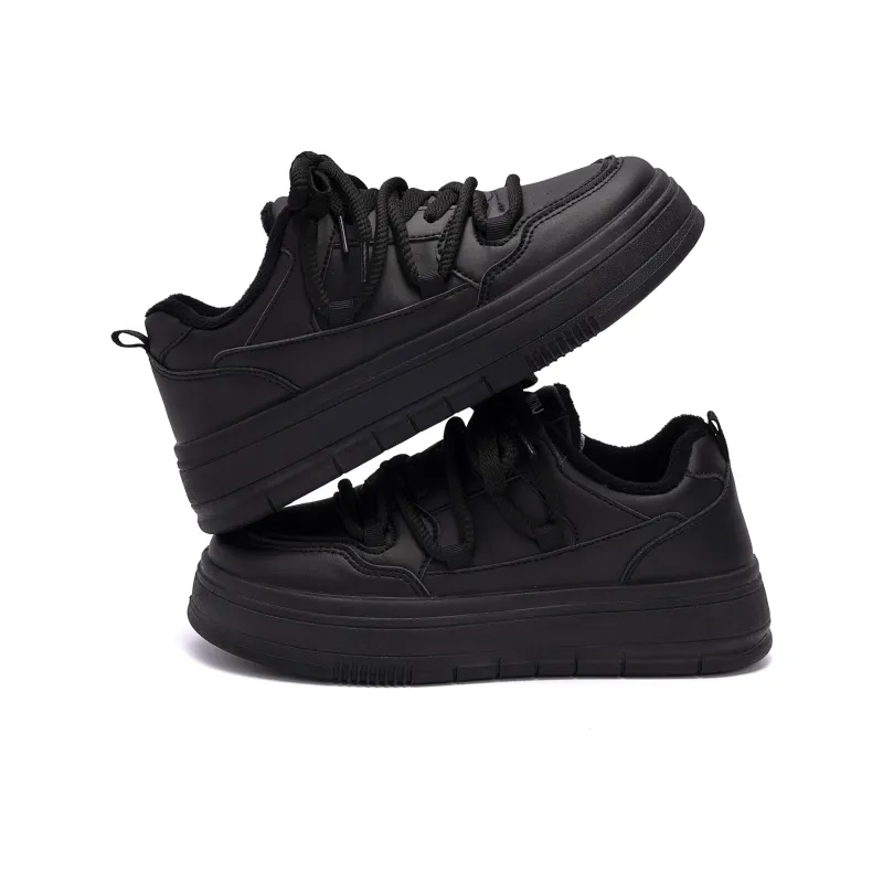 HUANQIU Warm Slip Resistant Low Top Skateboard Shoes Women's Black-4