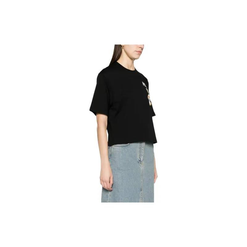 MOSCHINO SS24 Drop Shoulder Sleeve T Shirt Women's Black-3