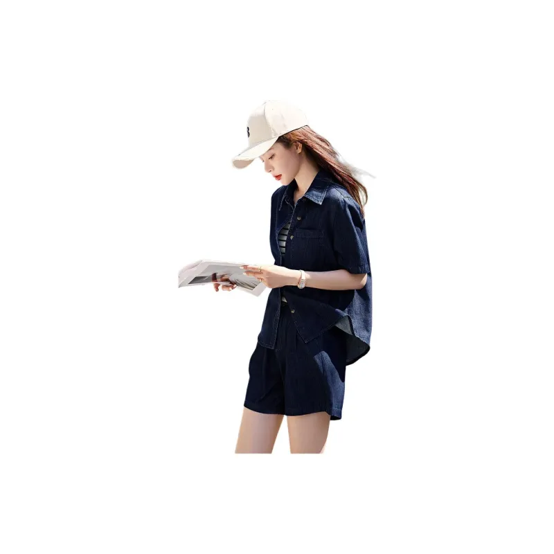 Mo Han Yi Mei Casual Suit Women's Dark Denim Blue-3