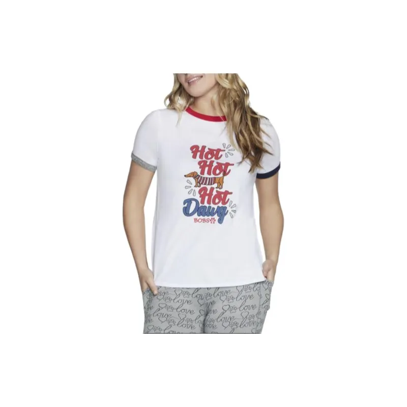 Skechers BOBS Hot Dawg Ringer T-Shirt Women's White-2