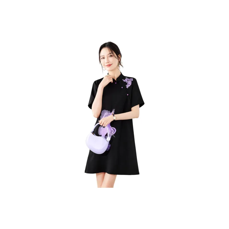 TERRE BLEUE Short Sleeved Dresses Women's Purple-2