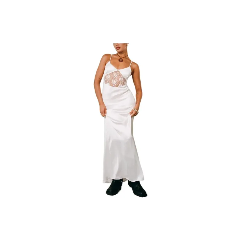 PRINCESS POLLY ROSELLE MAXI DRESS Slip Dress Women's White/White-4