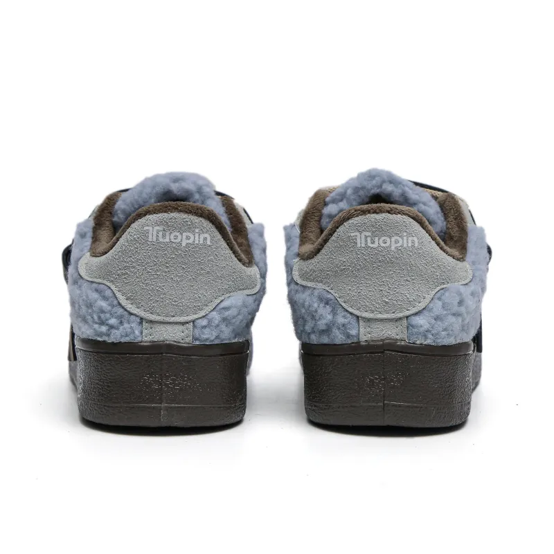 TUOPIN Anti-Slip Wear-Resistant Low-Top Skateboard Shoes Women's Blue Brown-2