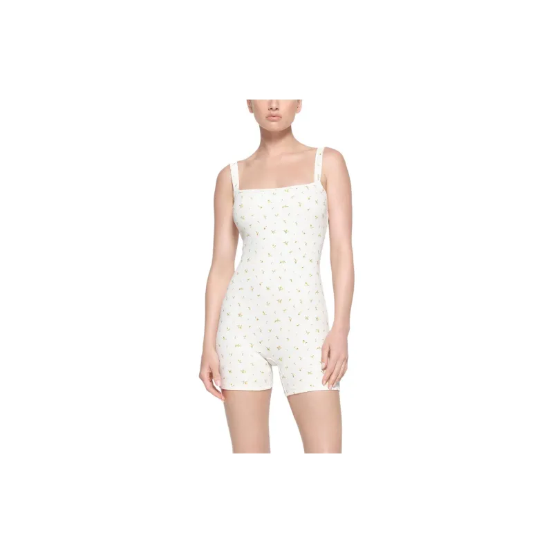 SKIMS SS24 Cotton Collection COTTON RIB LOW BACK ONESIE Bodysuits Women's MARIGOLD ROSEBUD PRINT/Wan Shu Ju Rose Print-1