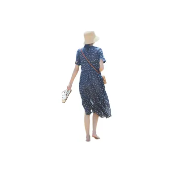 ZIMO Short Sleeved Dress Women's Dark Blue Multicolor