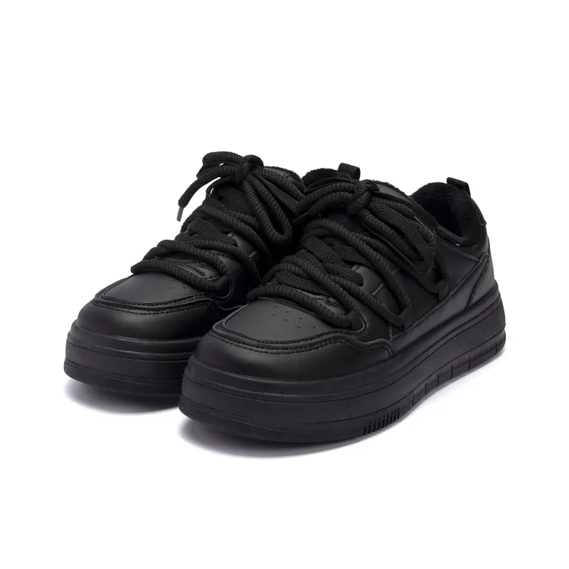 HUANQIU Warm Slip Resistant Low Top Skateboard Shoes Women's Black-2