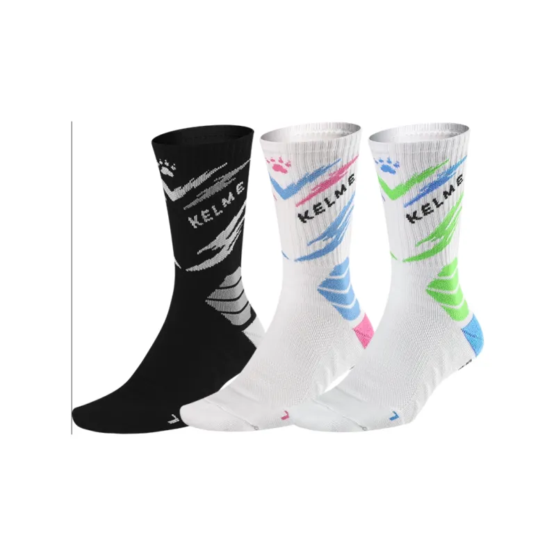 KELME Basketball Socks Unisex 3 Pack Black, White Blue, White Gray, White Green-26