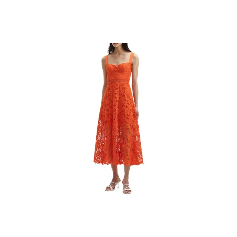 Self portrait Sleeveless Dress Women's Bright Orange-1