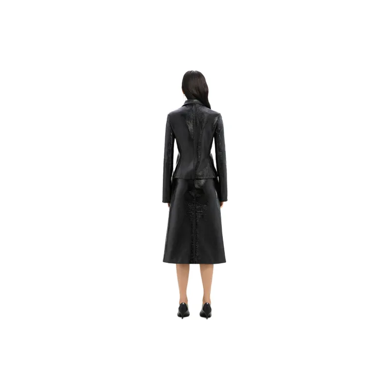 COURREGES Iconic Zipped Vinyl Biker Jacket 'Black'-1
