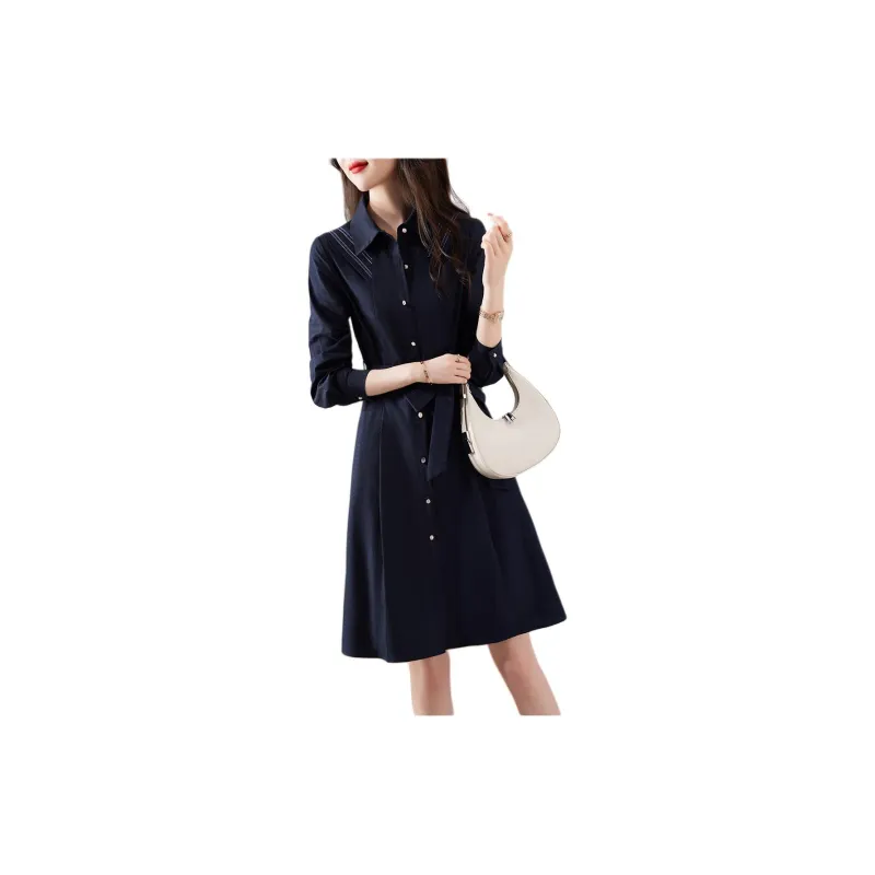 XWI Long Sleeved Dress Women's Navy Blue-2
