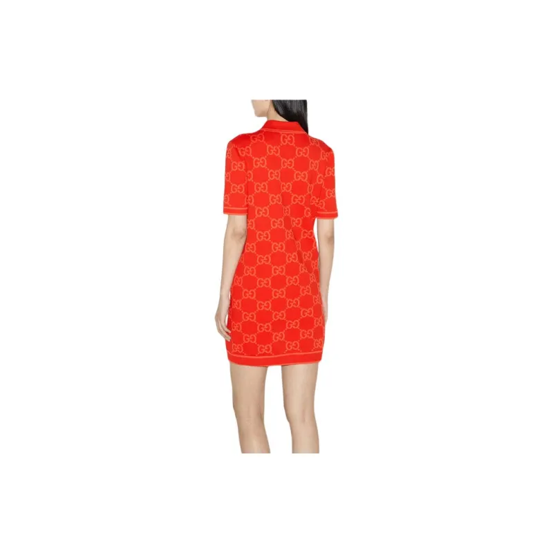 GUCCI GG Polo Dress Short-Sleeved Dresses Women's Red-3