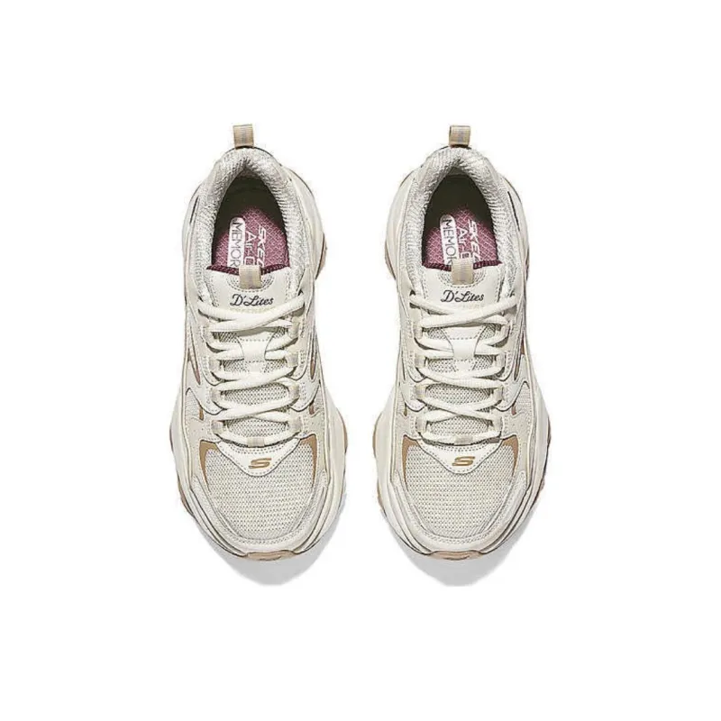 Skechers D'LITES 5.0 Anti Slip Wear Resistant Breathable Height Increasing Low Top Chunky Sneakers Women's Beige Umber-3