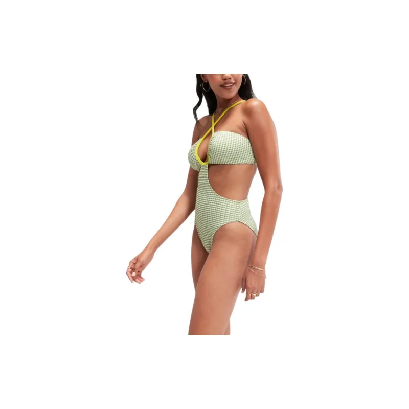 Speedo FLU3NTE Gingham Cut Out Swimsuit One-piece Swimsuit Women's Green-4