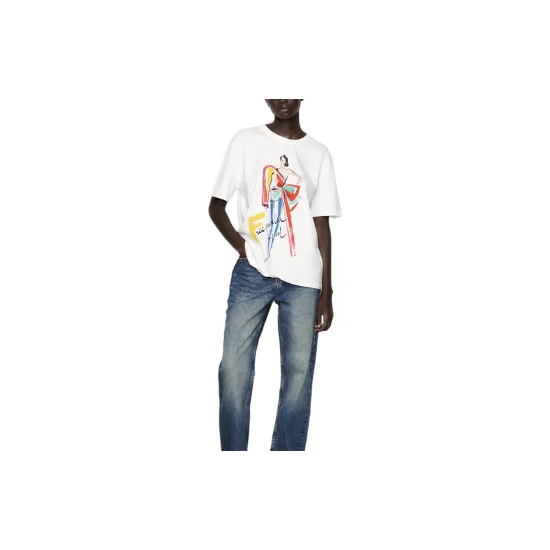 ZARA T Shirts Women's White/Red-1
