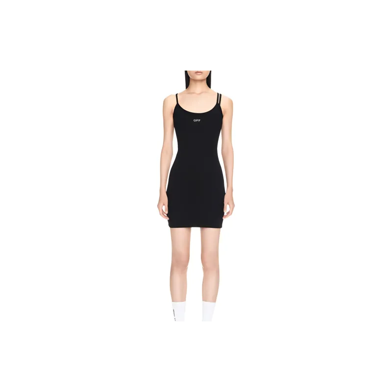 OFF WHITE Off Stamp Basic Rib Dress Black/White-4