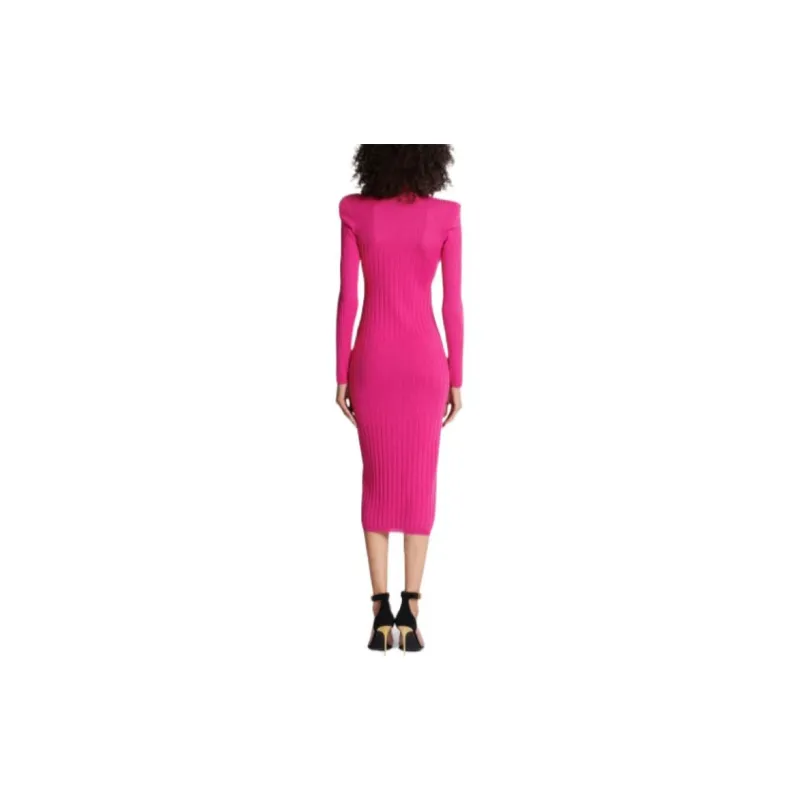 BALMAIN Long-Sleeved Dresses Women's Rose Red-2
