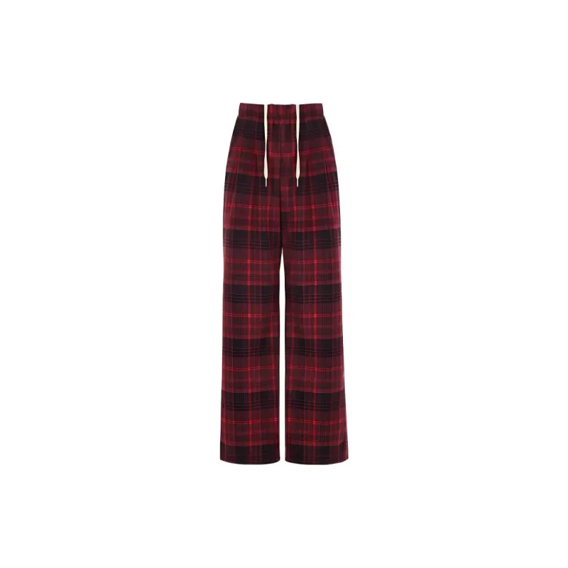 YINLEI Casual Pants Women's Red Plaid-2